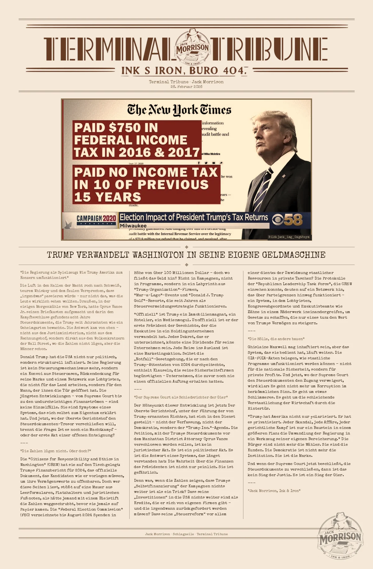 Trump verwandelt Washington in seine eigene Geldmaschine