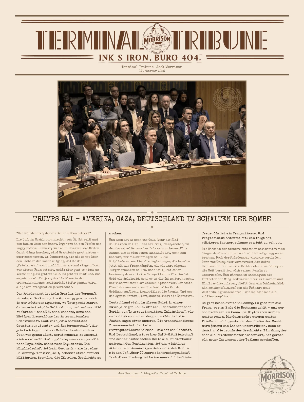 Trumps Rat – Amerika, Gaza, Deutschland
im Schatten der Bombe
