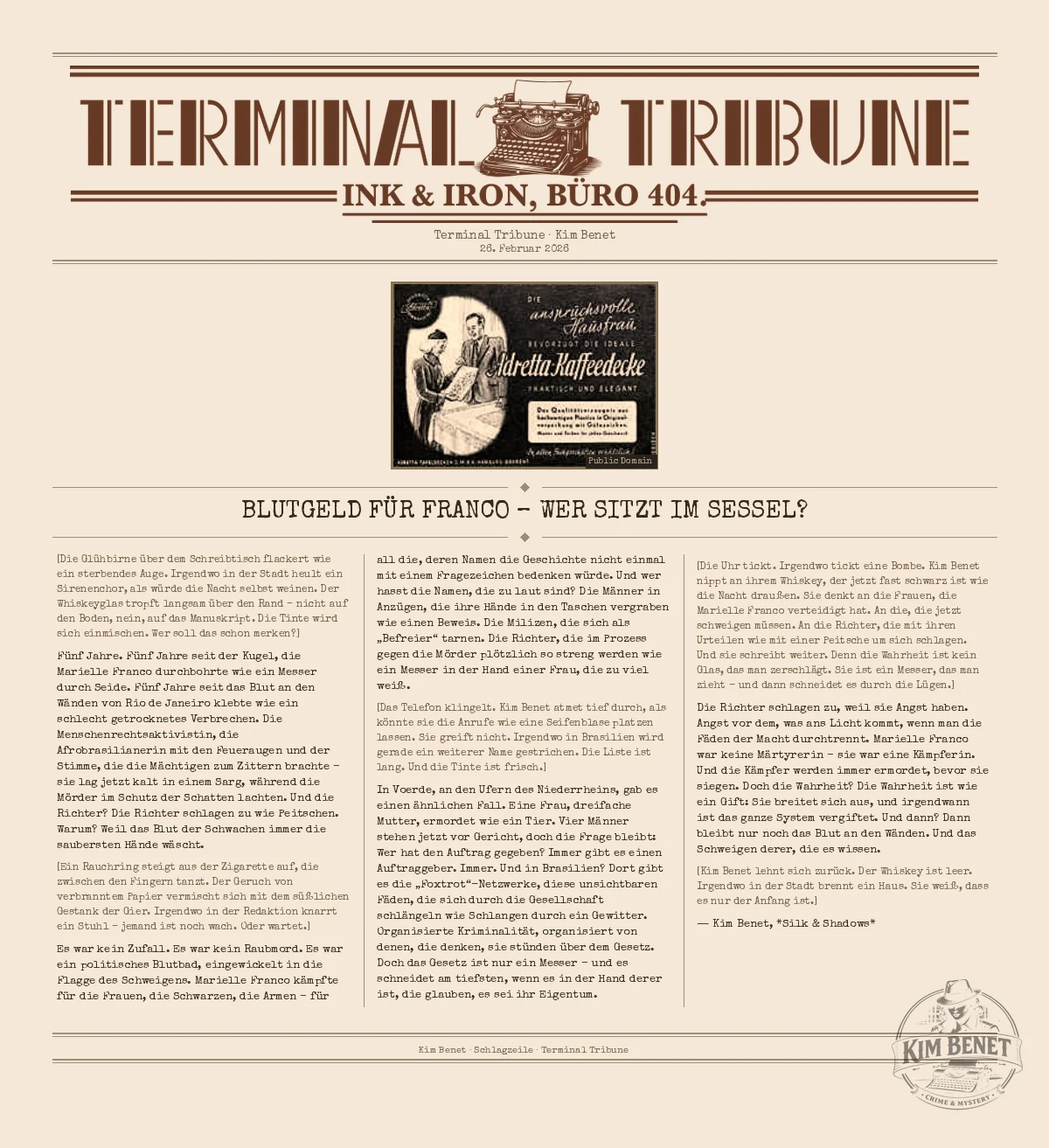 Blutgeld für Franco – wer sitzt im Sessel?