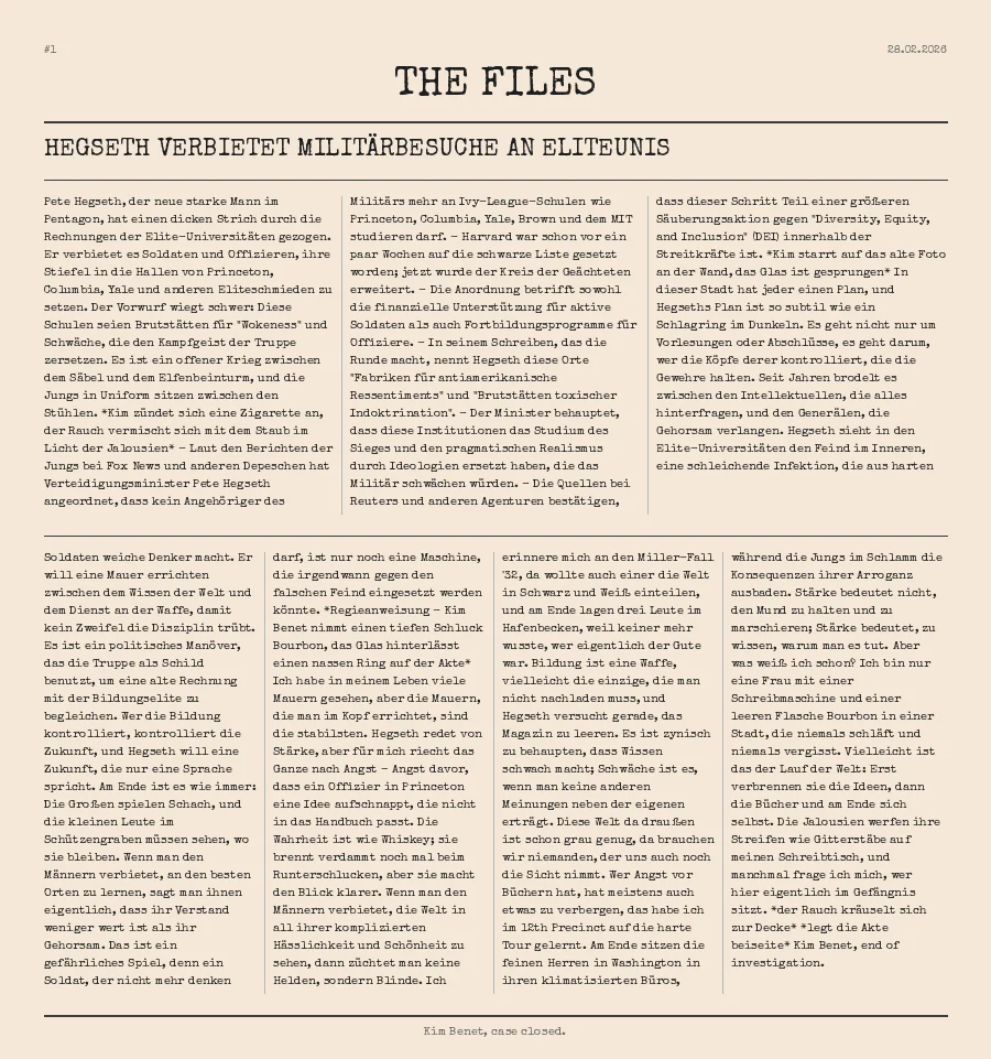 Hegseth verbietet Militärbesuche an EliteUnis