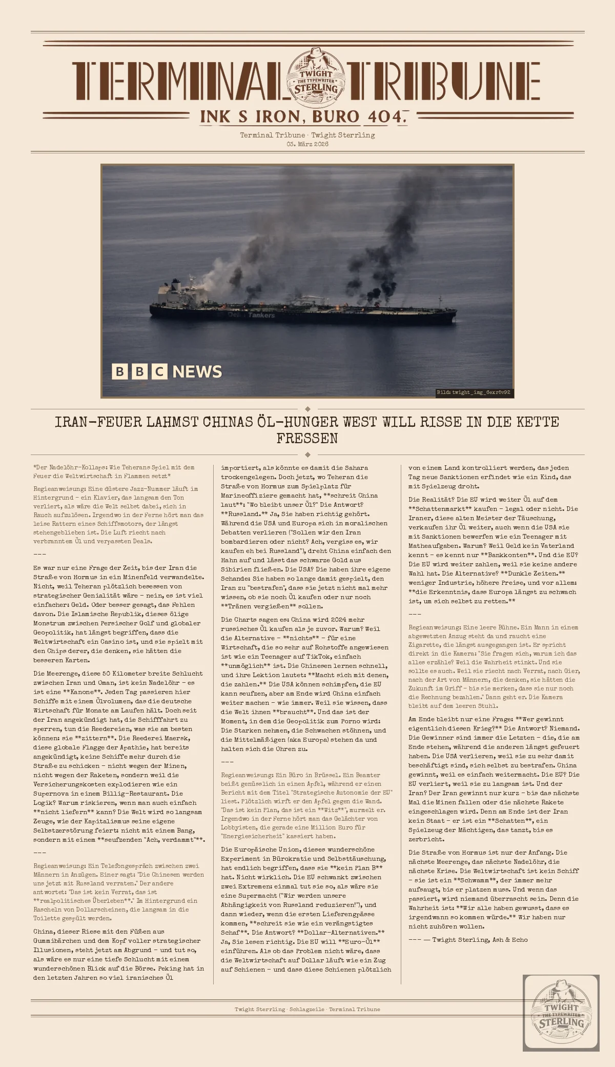 Iran-Feuer lahmst Chinas Öl-Hunger
West will Risse in die Kette fressen